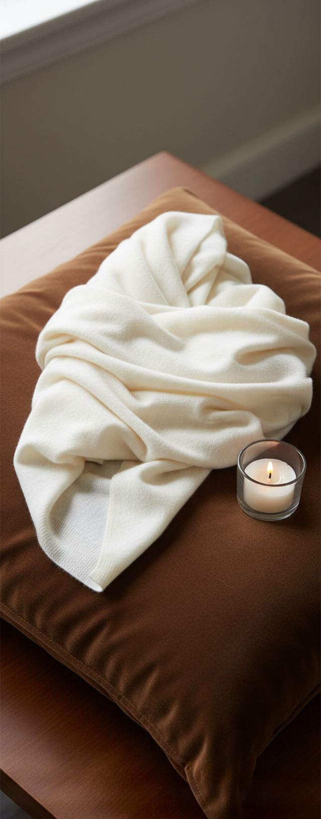 Cashmere wrap shawl in warm neutral tones — extra large knit design — view 3