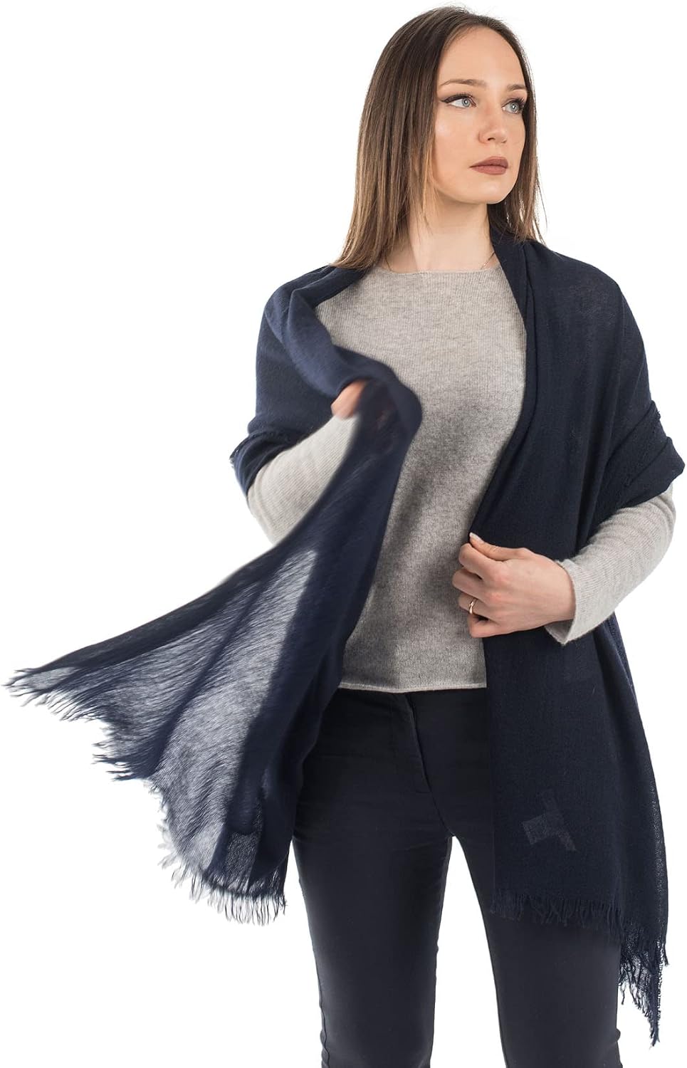Cashmere pashmina wrap in warm neutral — lightweight wedding shawl — view 1
