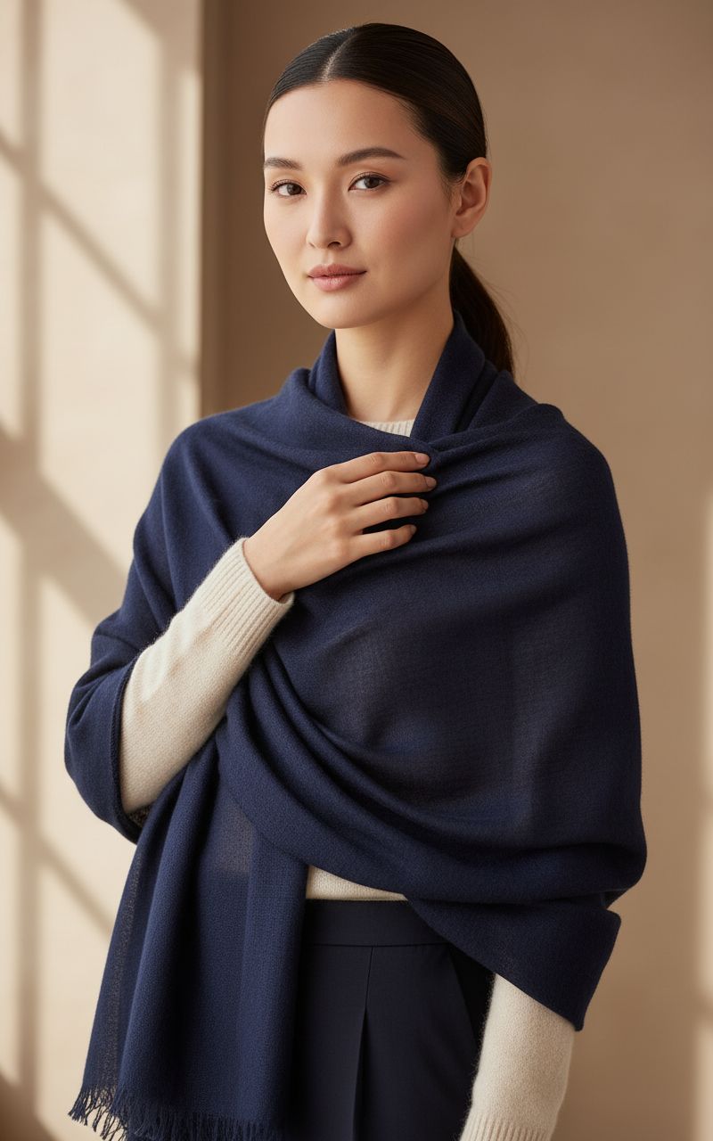 Cashmere pashmina wrap in warm neutral — lightweight wedding shawl — view 1