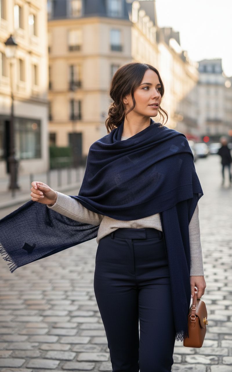 Cashmere pashmina wrap in warm neutral — lightweight wedding shawl — view 4