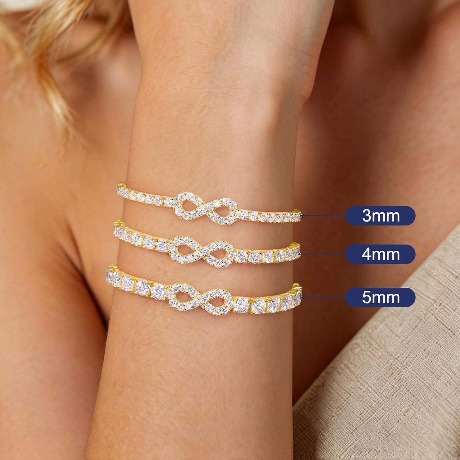 moissanite tennis bracelet in gold vermeil — sterling silver with lab-created diamonds — view 2