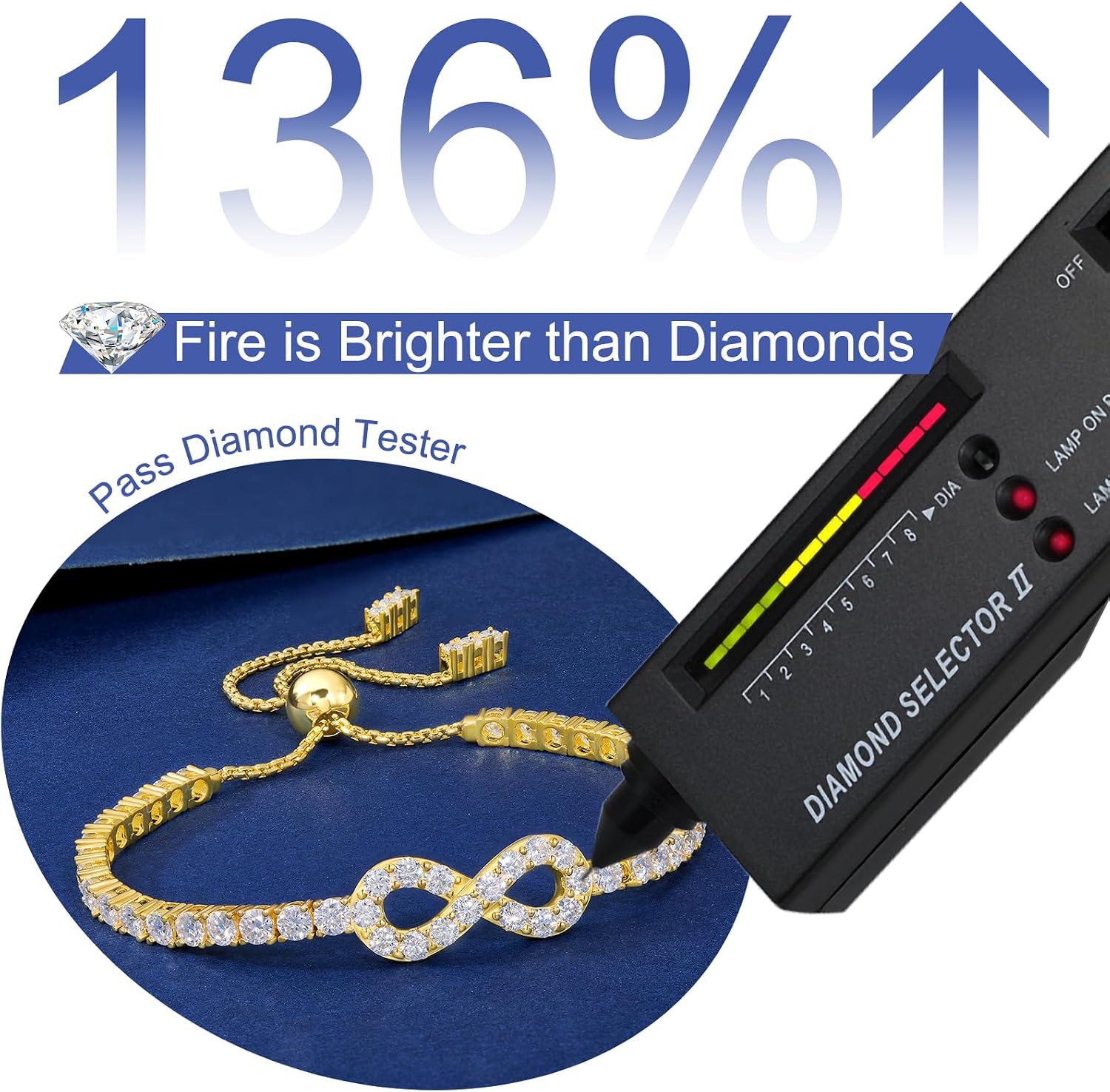 moissanite tennis bracelet in gold vermeil — sterling silver with lab-created diamonds — view 3