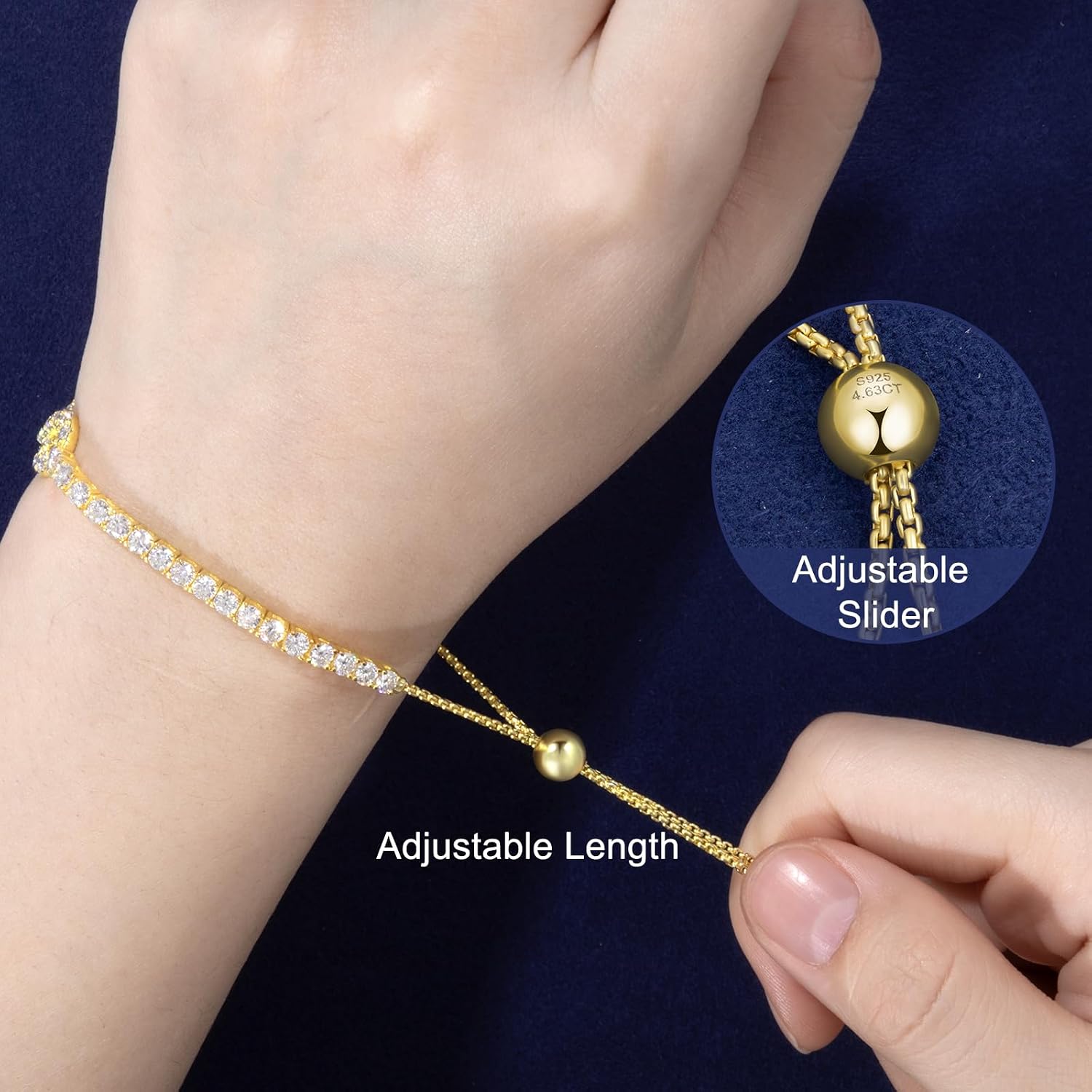 moissanite tennis bracelet in gold vermeil — sterling silver with lab-created diamonds — view 3