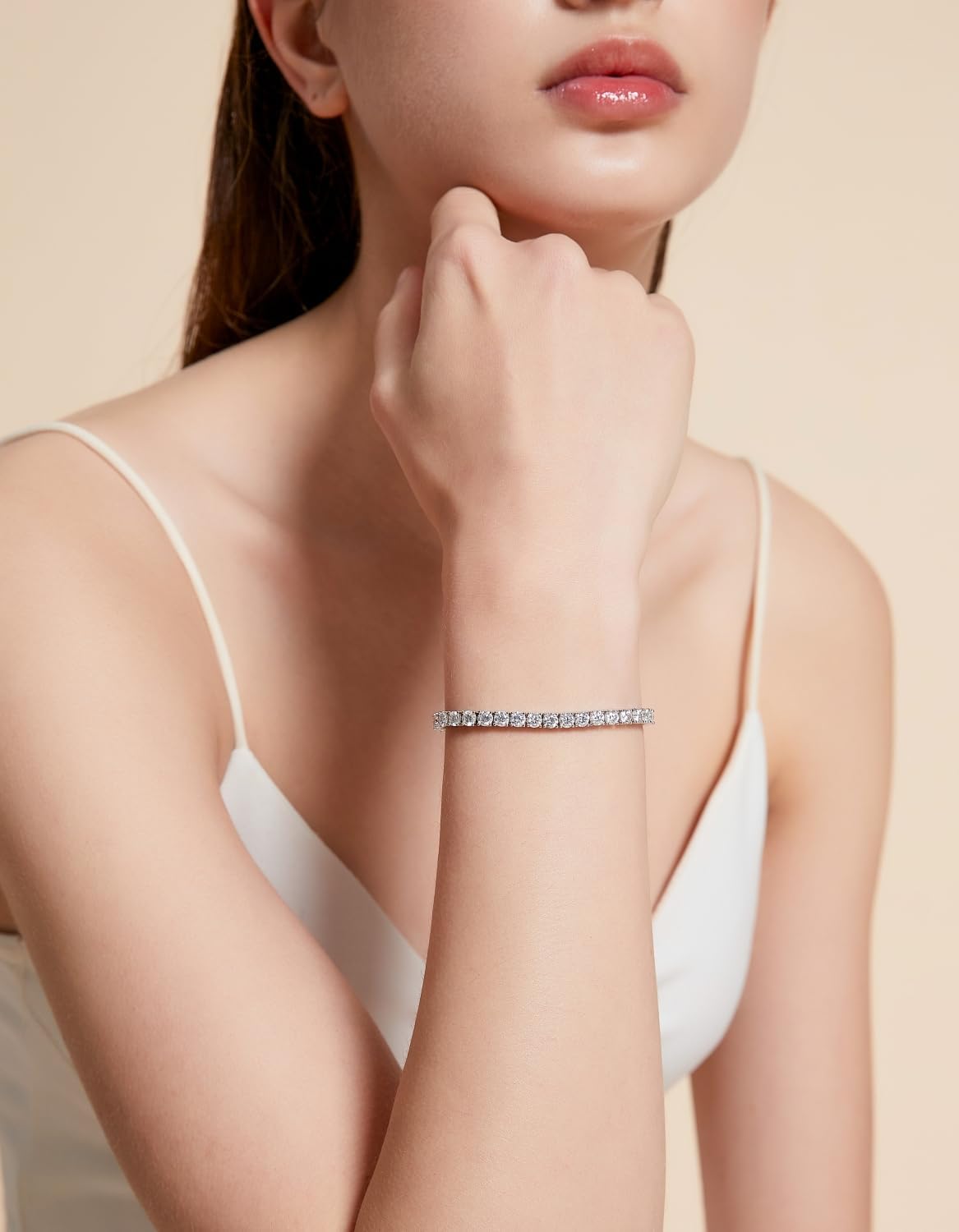 Lab-grown moissanite tennis bracelet in gold tone, sterling silver with luxury sparkle — view 3