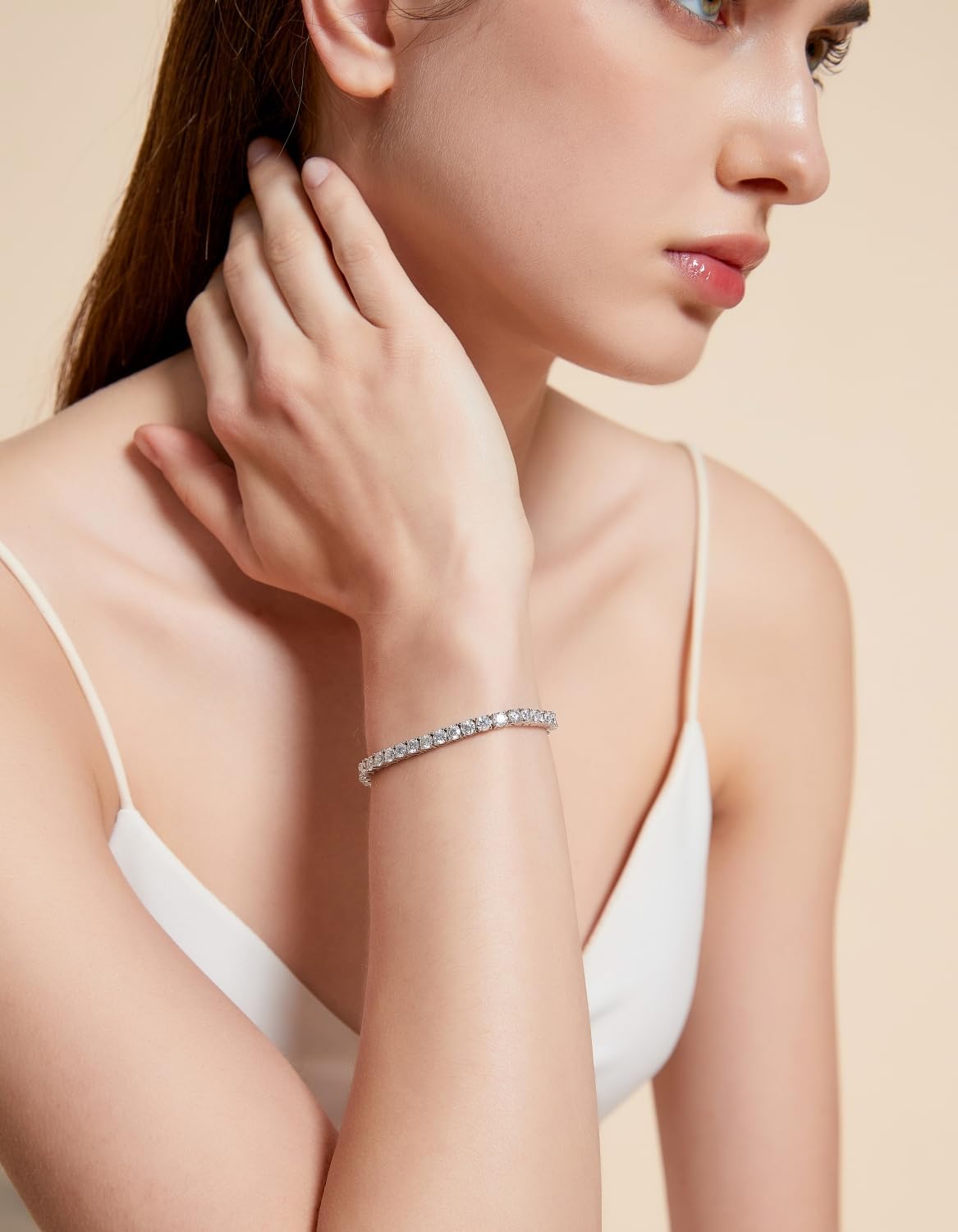 Lab-grown moissanite tennis bracelet in gold tone, sterling silver with luxury sparkle — view 4