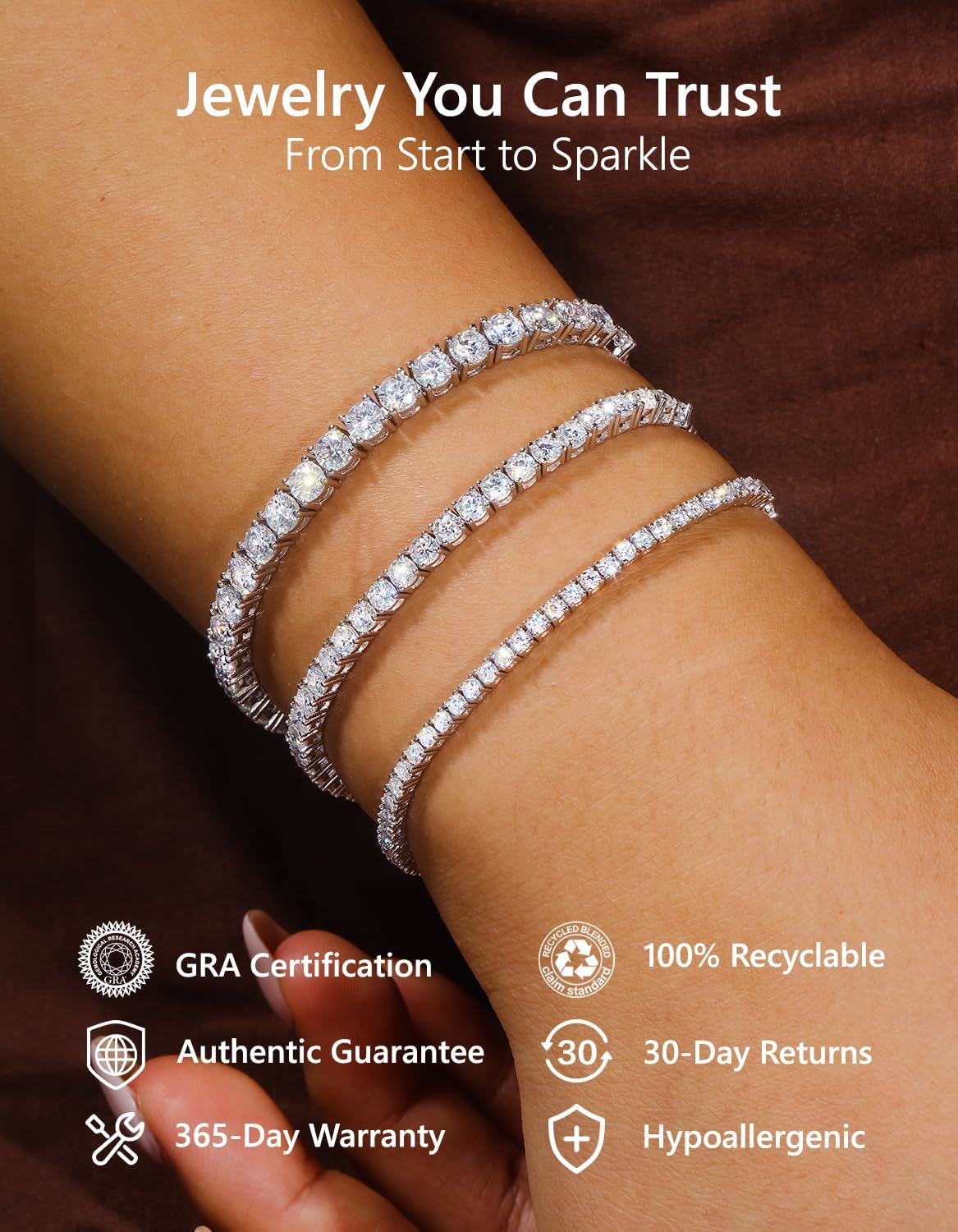 Lab-grown moissanite tennis bracelet in gold tone, sterling silver with luxury sparkle — view 2