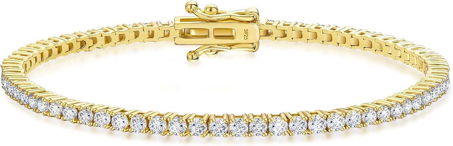Lab-grown moissanite tennis bracelet in gold tone, sterling silver with luxury sparkle — view 4