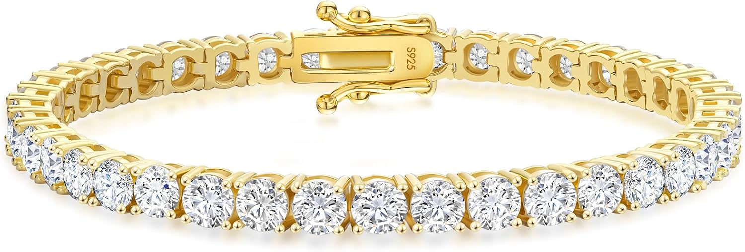 Lab-grown moissanite tennis bracelet in gold tone, sterling silver with luxury sparkle — front