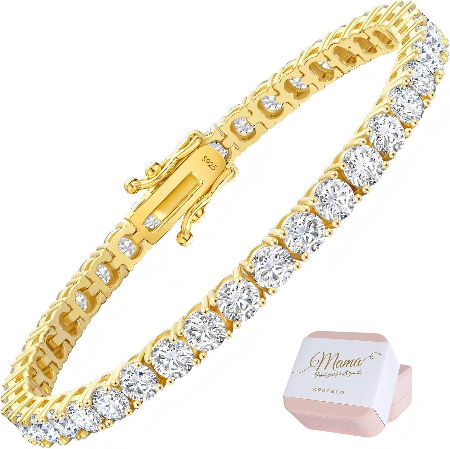 Lab-grown moissanite tennis bracelet in gold tone, sterling silver with luxury sparkle — side