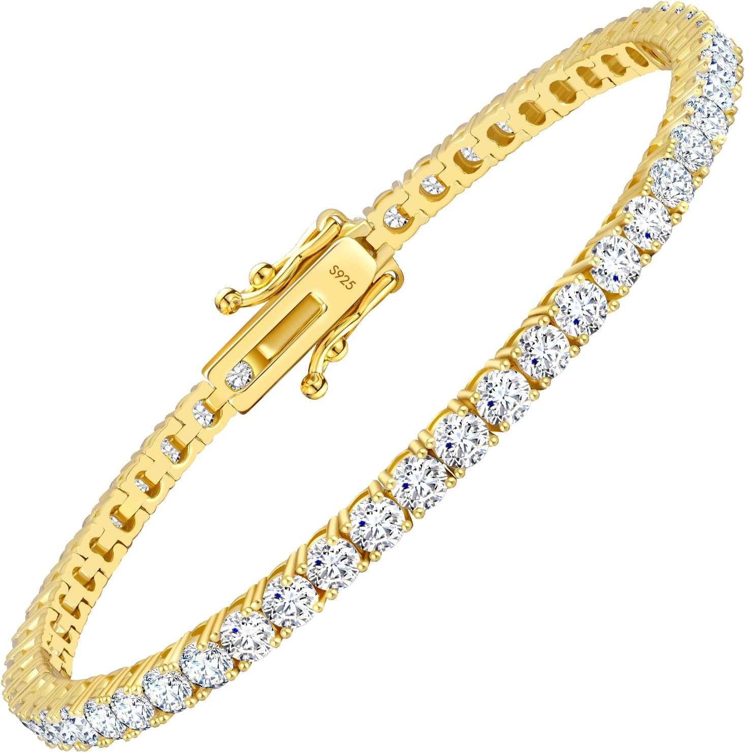 Lab-grown moissanite tennis bracelet in gold tone, sterling silver with luxury sparkle — back