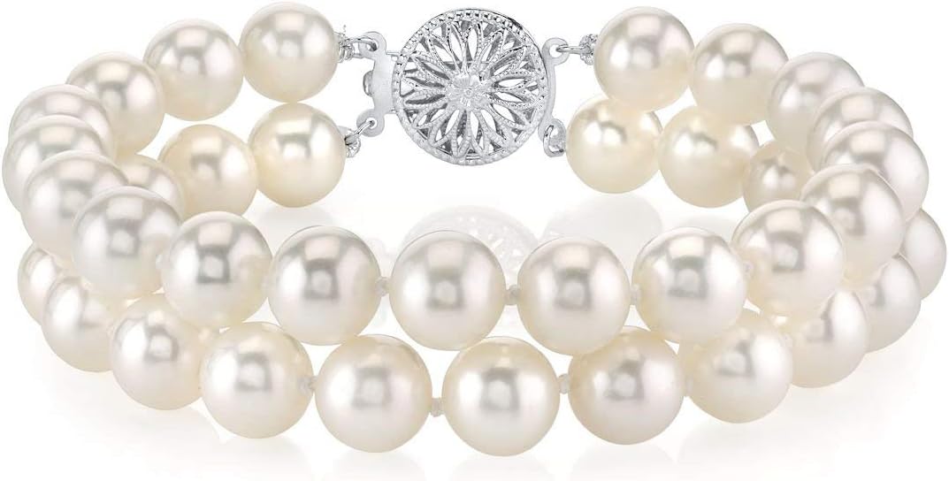 white freshwater pearl double strand bracelet with sterling silver clasp — view 1