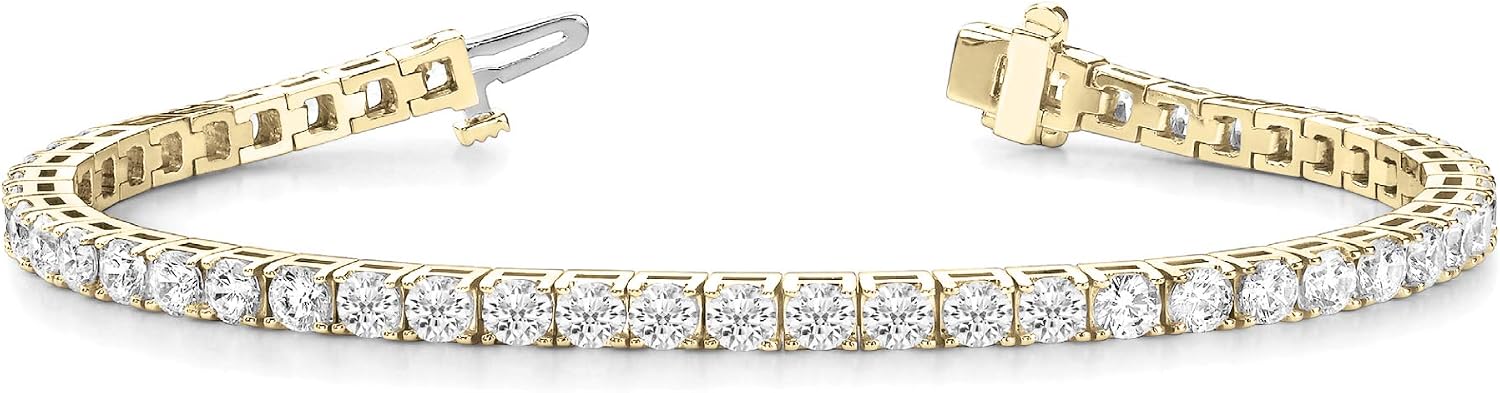 Natural diamond tennis bracelet in 14K gold with 4-prong settings — view 2