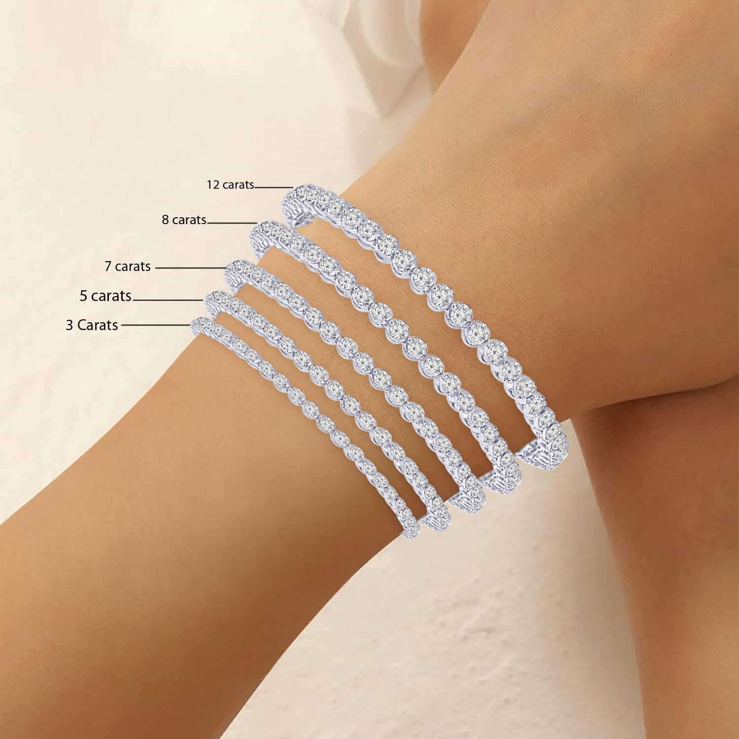 Lab-grown diamond tennis bracelet in white gold — classic luxury sparkle — view 2