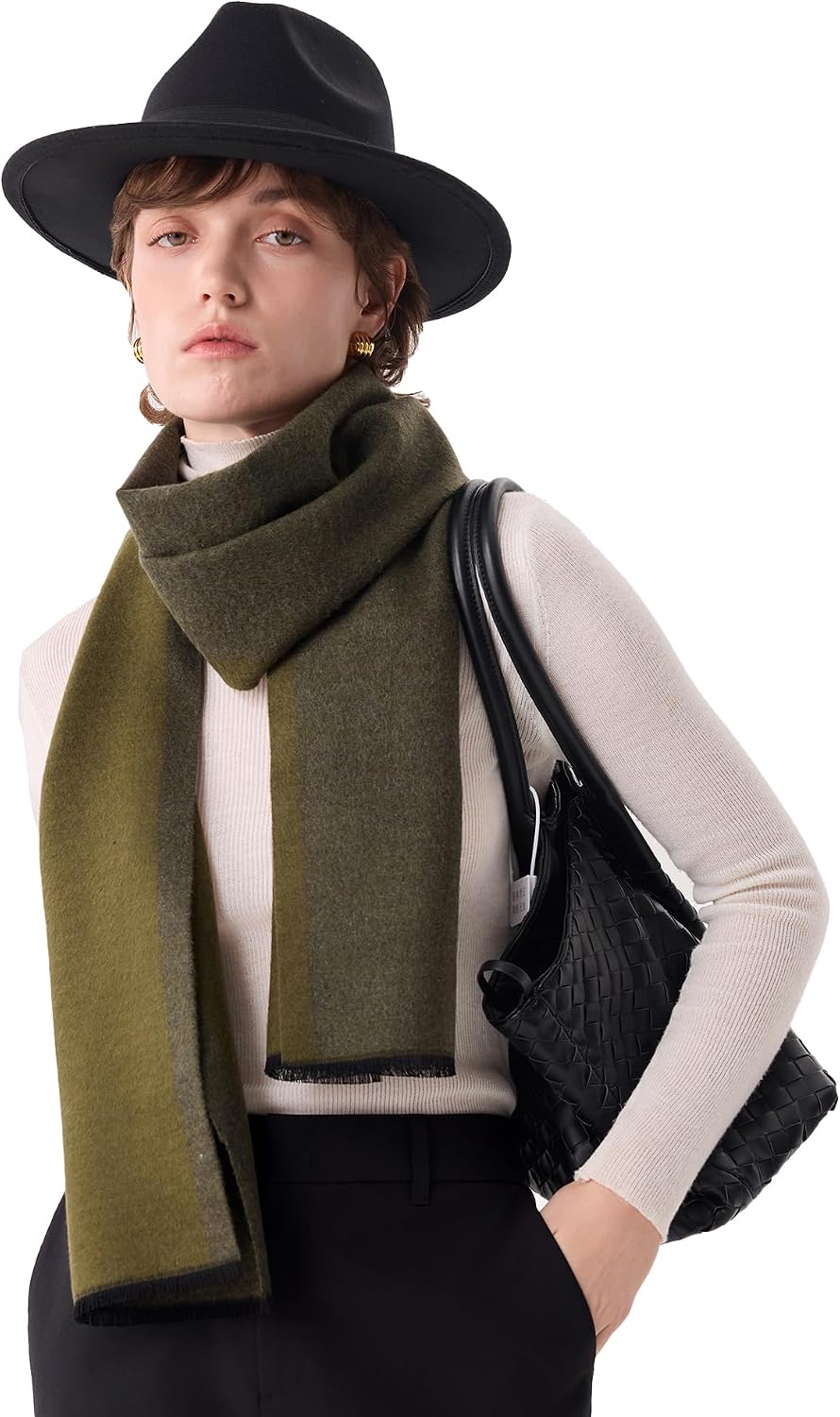 Long mulberry silk scarf in warm neutrals — lightweight winter accessory — view 1