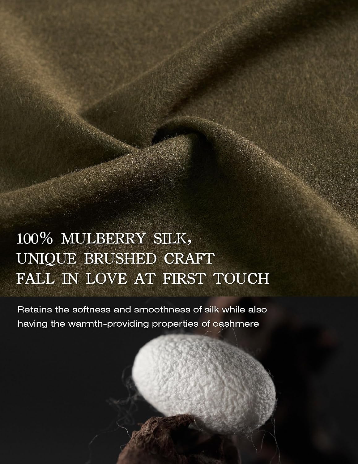 Long mulberry silk scarf in warm neutrals — lightweight winter accessory — view 3
