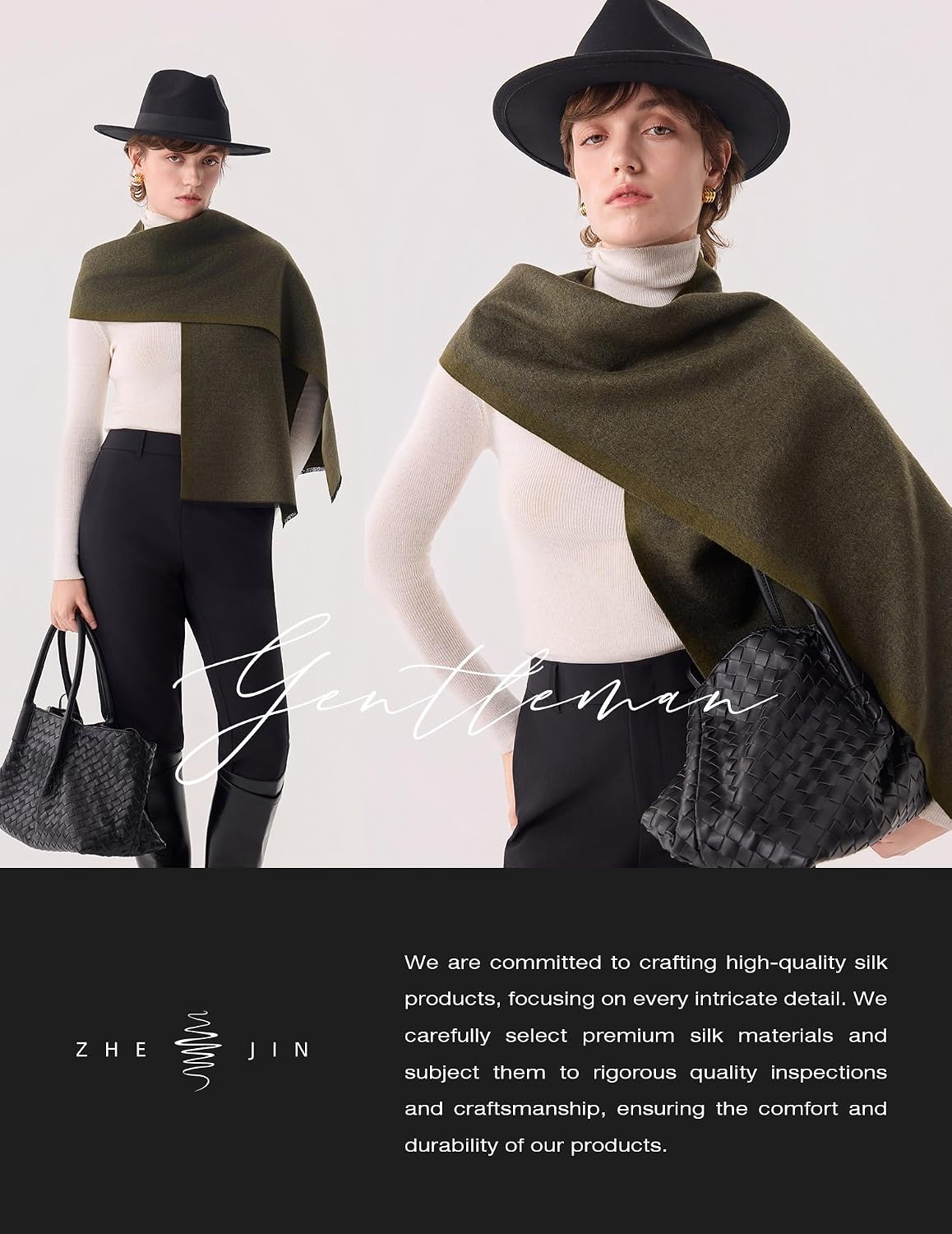 Long mulberry silk scarf in warm neutrals — lightweight winter accessory — front