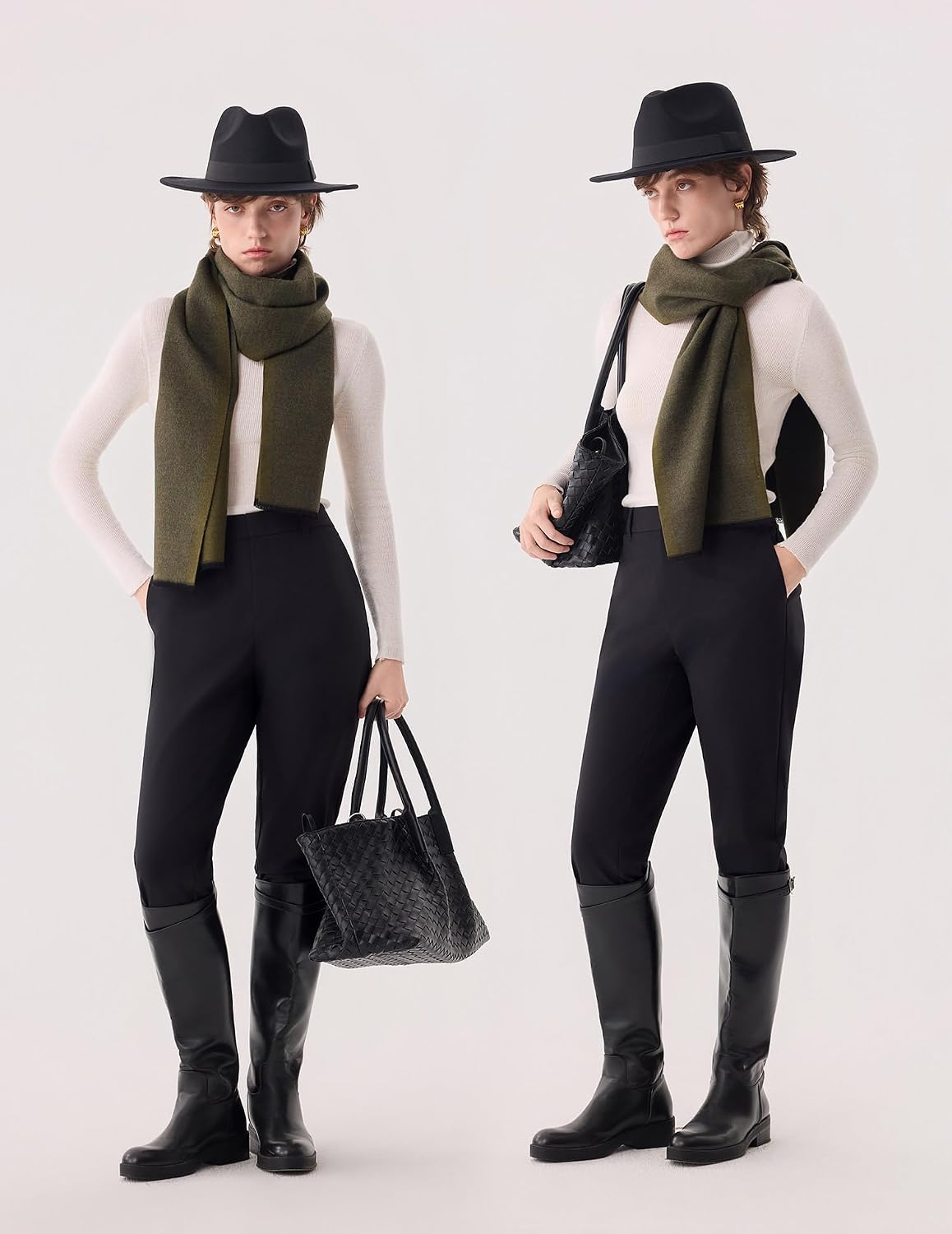 Long mulberry silk scarf in warm neutrals — lightweight winter accessory — back