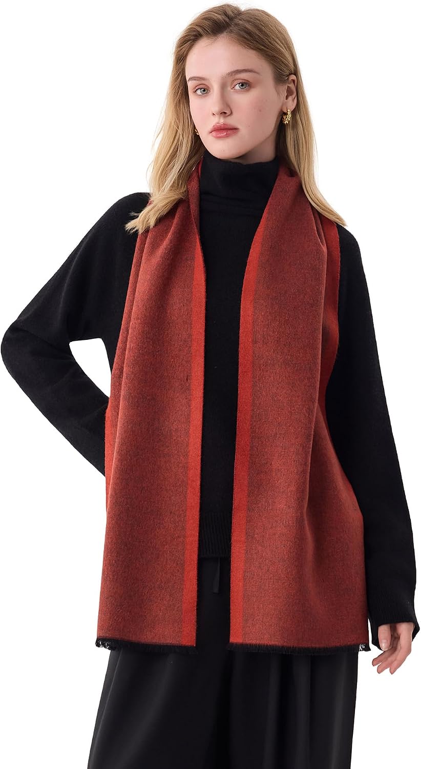 Long mulberry silk scarf in warm neutrals — lightweight winter accessory — detail