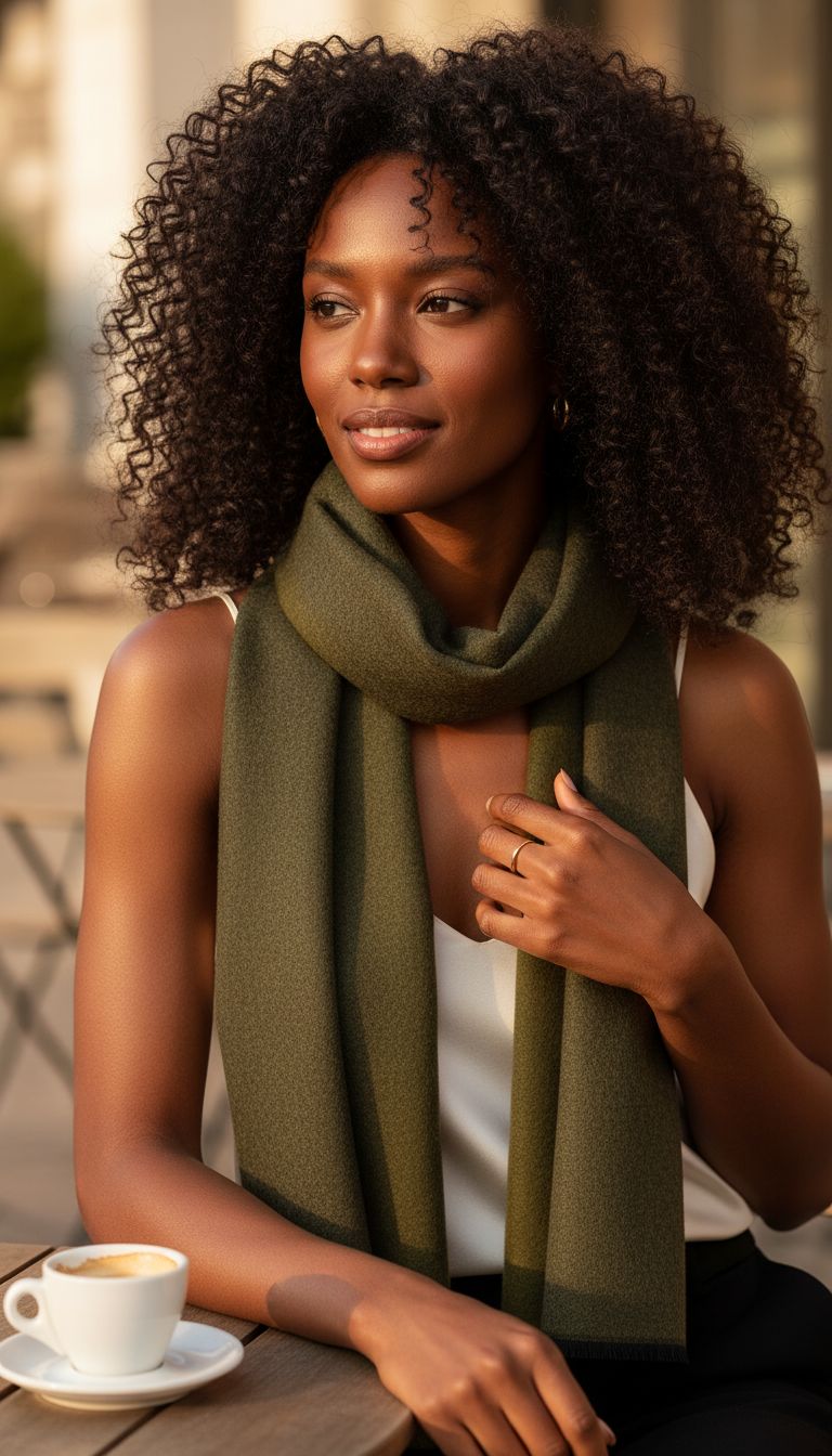 Long mulberry silk scarf in warm neutrals — lightweight winter accessory — view 3