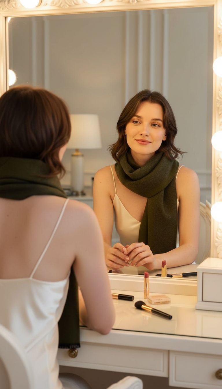 Long mulberry silk scarf in warm neutrals — lightweight winter accessory — view 2