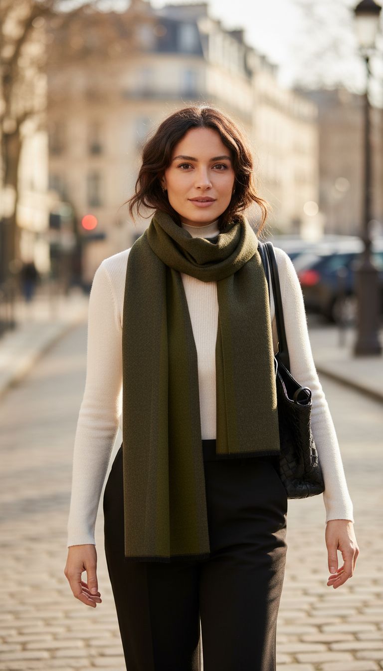 Long mulberry silk scarf in warm neutrals — lightweight winter accessory — view 4