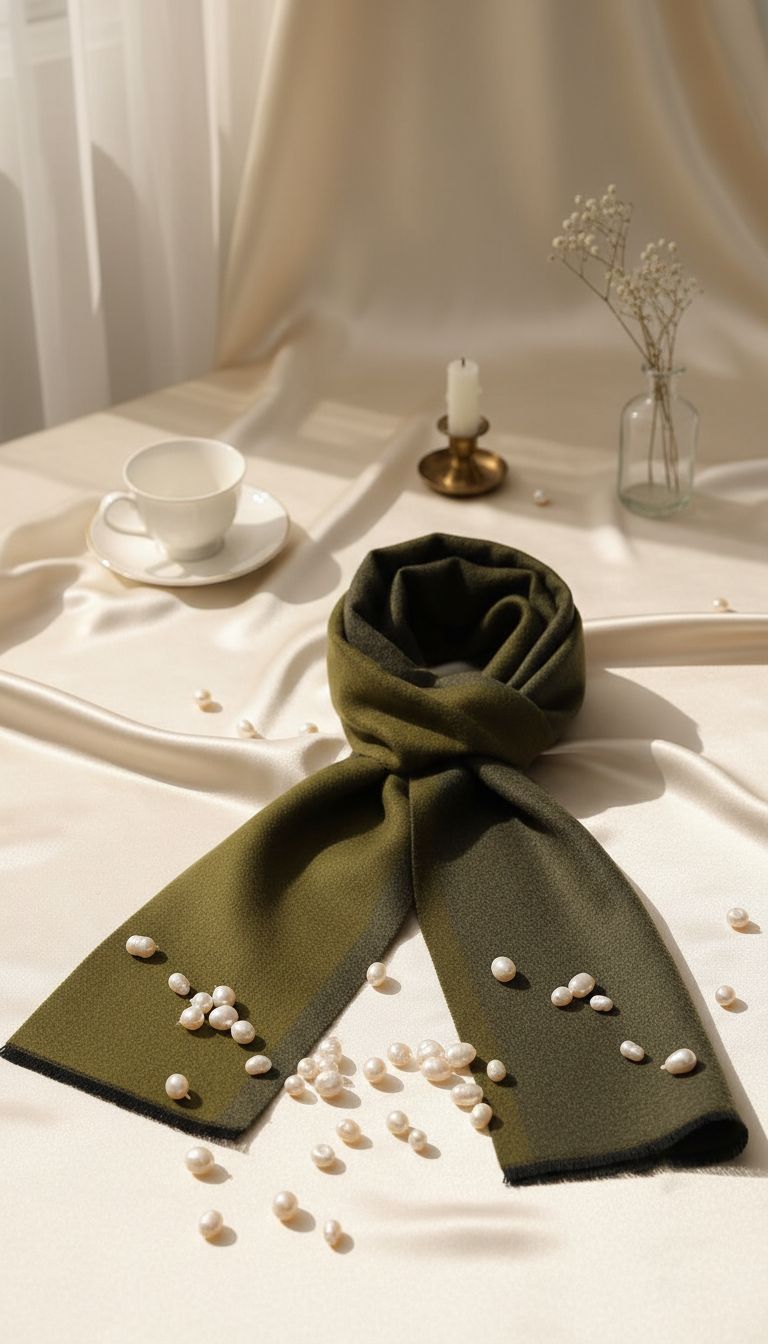 Long mulberry silk scarf in warm neutrals — lightweight winter accessory — view 3