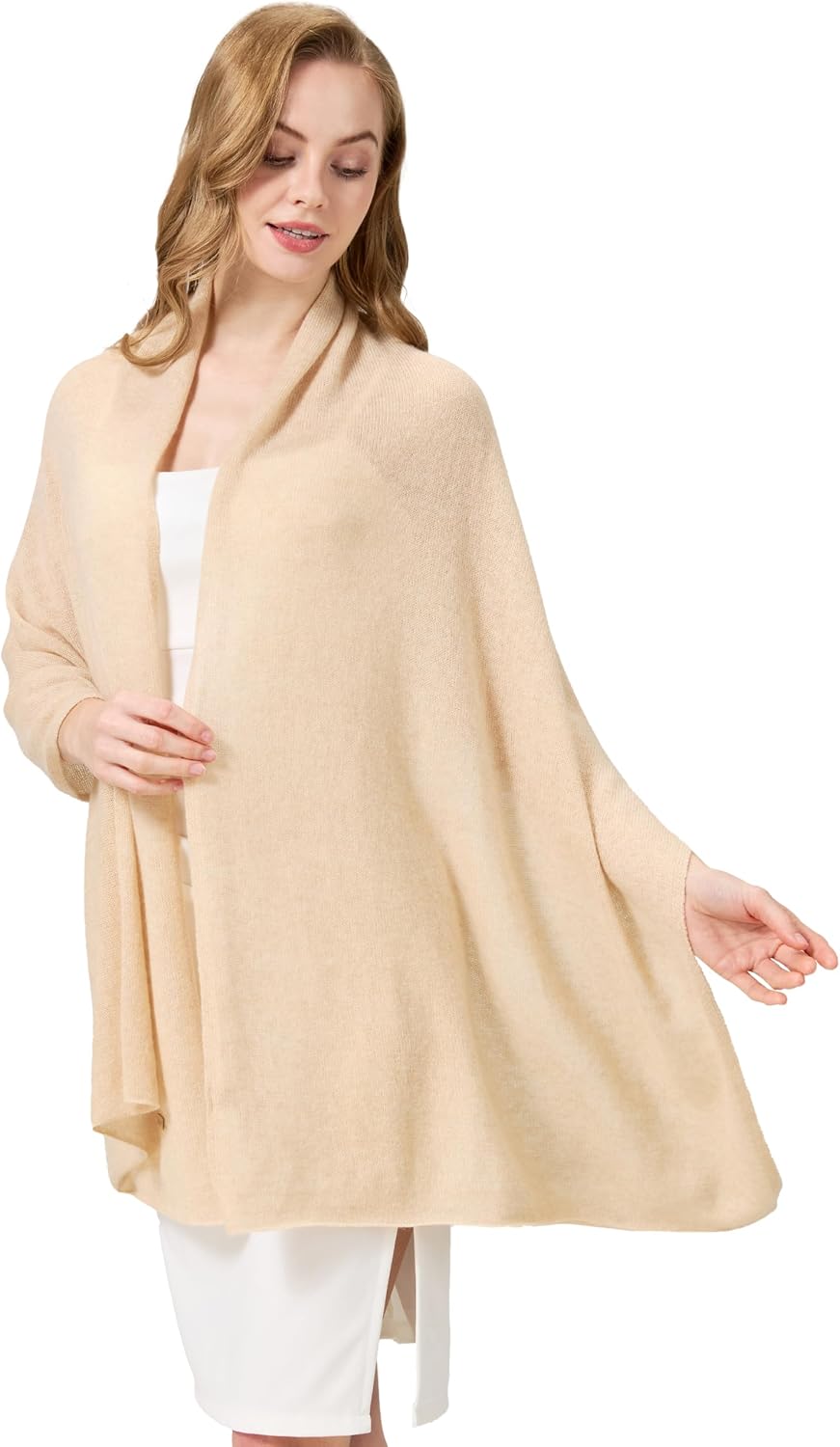 cashmere pashmina wrap in neutral tone — lightweight travel shawl — detail