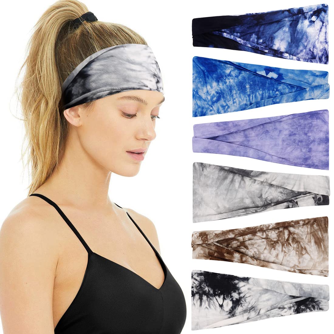 Wide elastic sports headband in multi colors — non-slip design for workouts — front