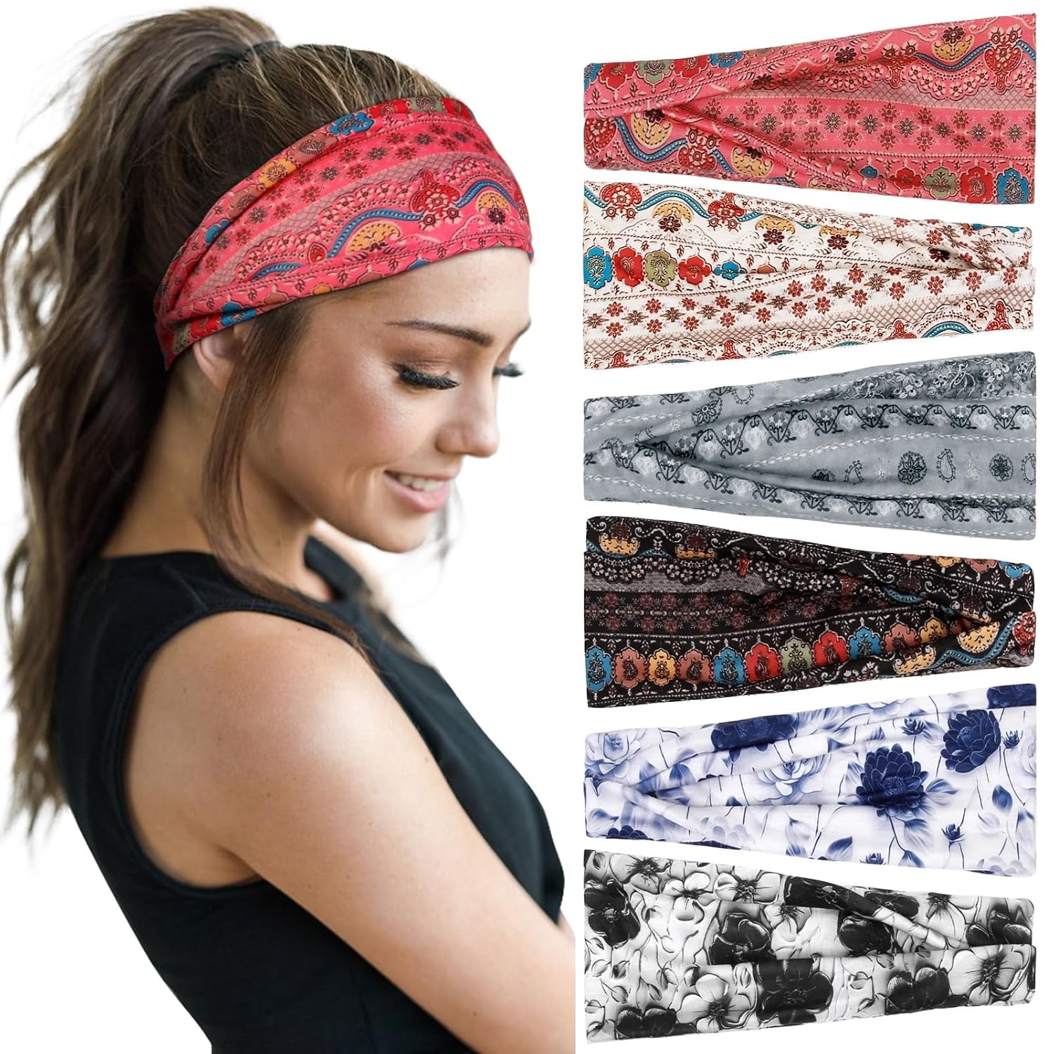 Wide elastic sports headband in multi colors — non-slip design for workouts — detail