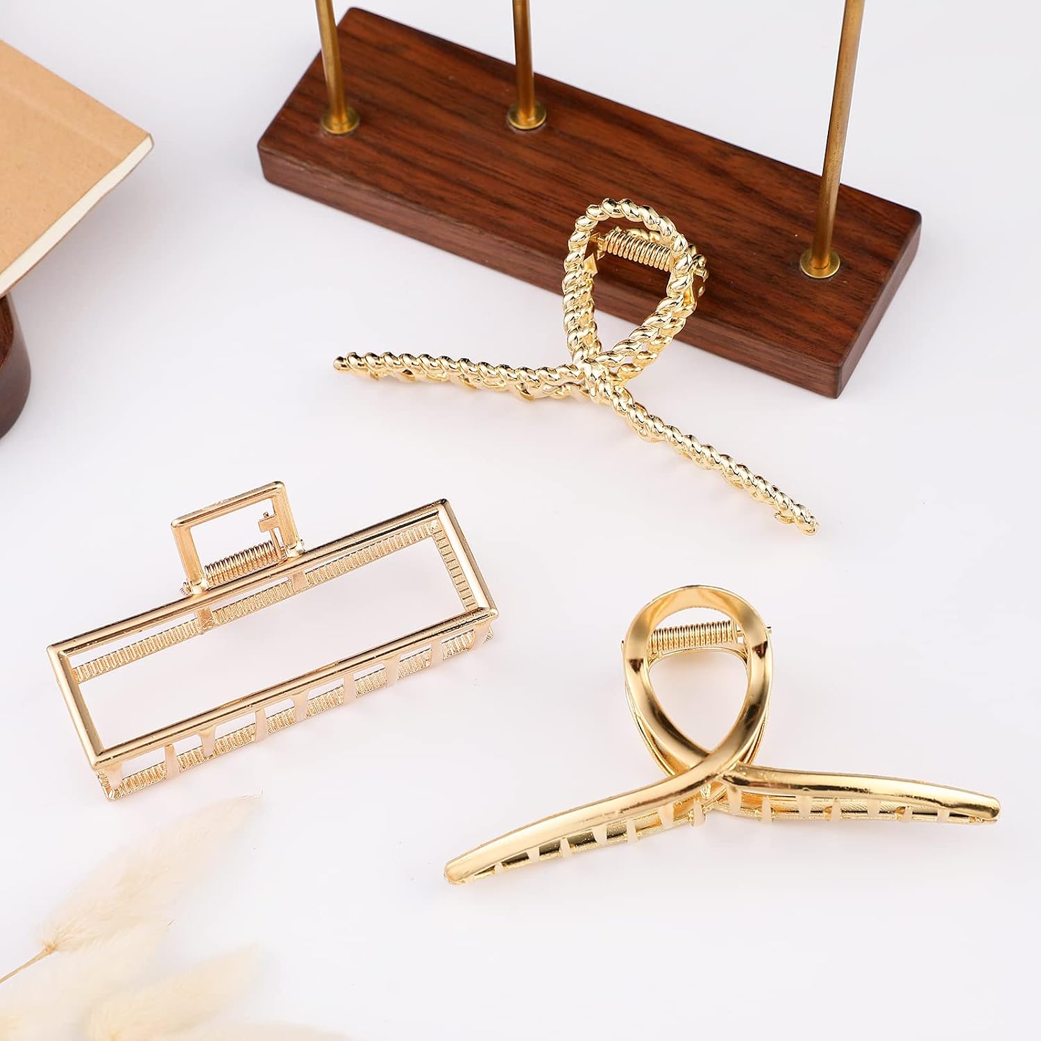 Gold metal hair claw clips with non-slip grip — designed for thick and thin hair — front
