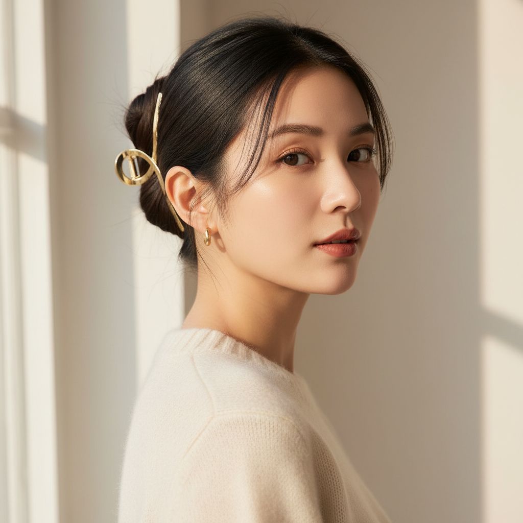 Gold metal hair claw clips with non-slip grip — designed for thick and thin hair — view 1