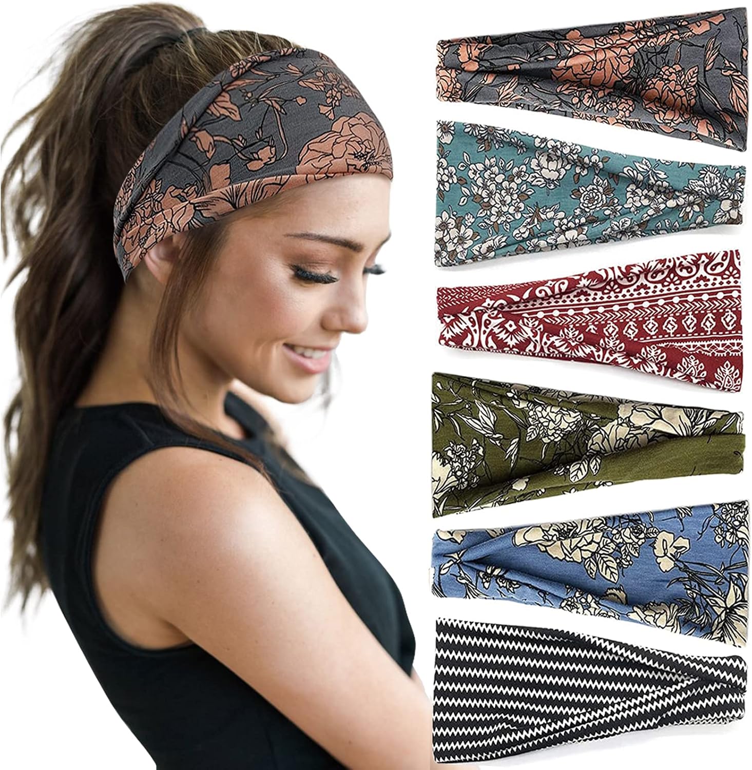 Boho wide headbands in multi colors — non-slip yoga and workout hair accessories — view 1