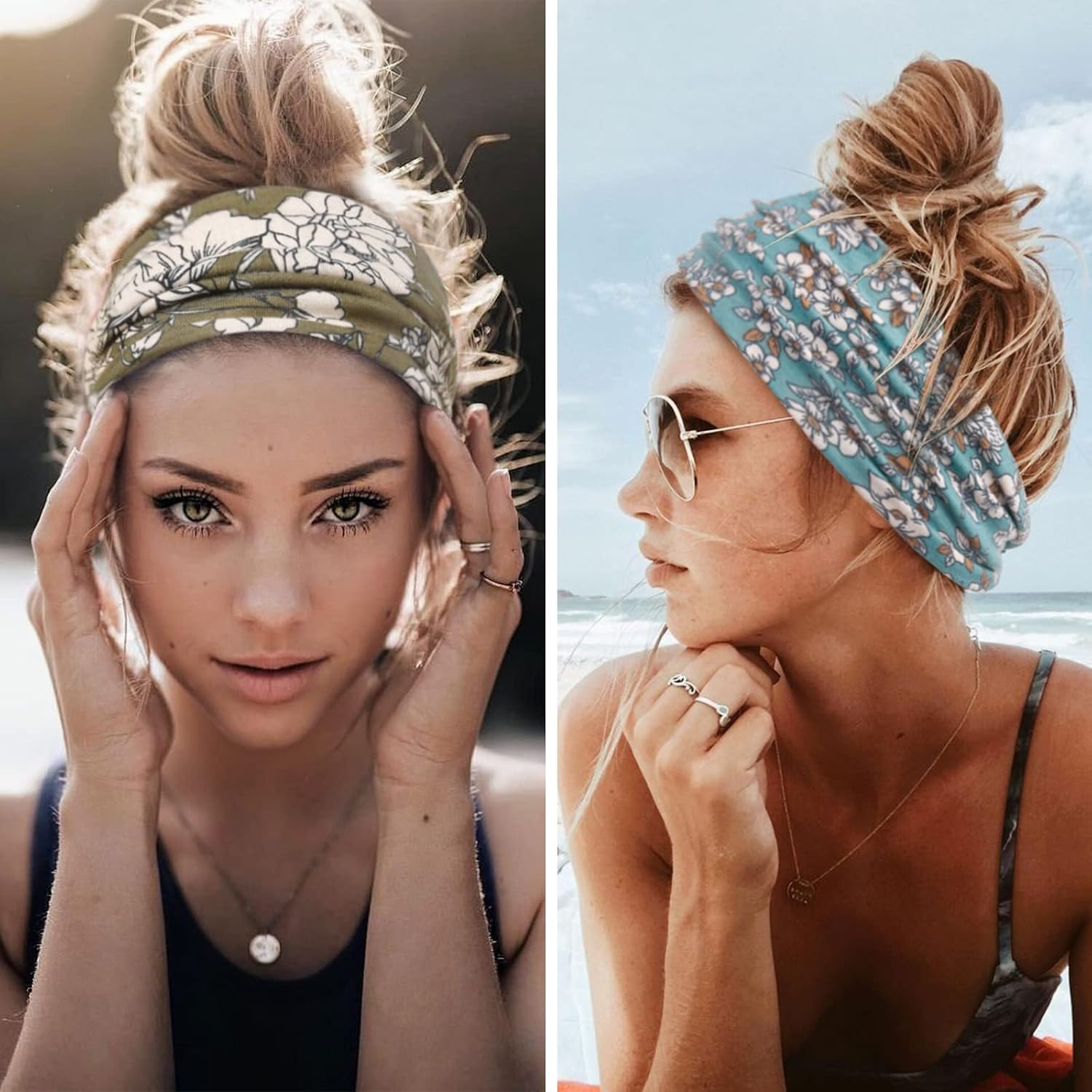 Boho wide headbands in multi colors — non-slip yoga and workout hair accessories — view 2