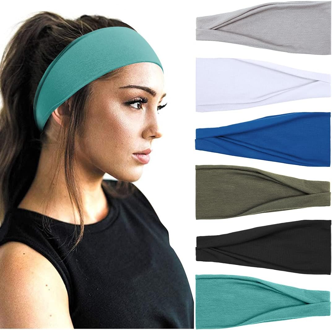 Boho wide headbands in multi colors — non-slip yoga and workout hair accessories — back