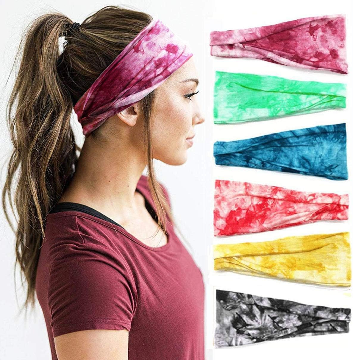 Boho wide headbands in multi colors — non-slip yoga and workout hair accessories — detail