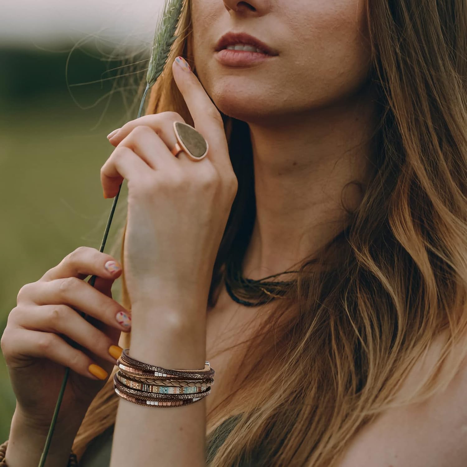 leather wrap bracelets in warm neutrals — boho western stacked style — view 3