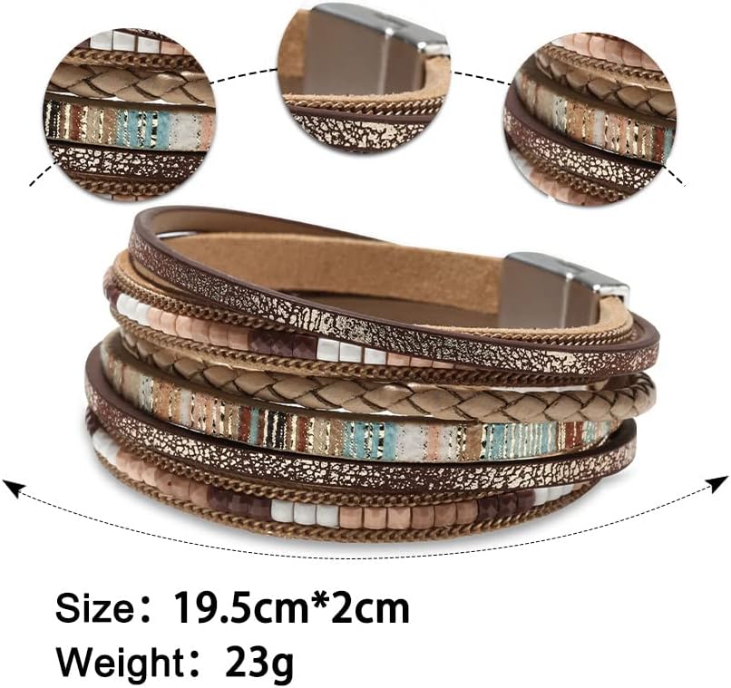leather wrap bracelets in warm neutrals — boho western stacked style — view 2