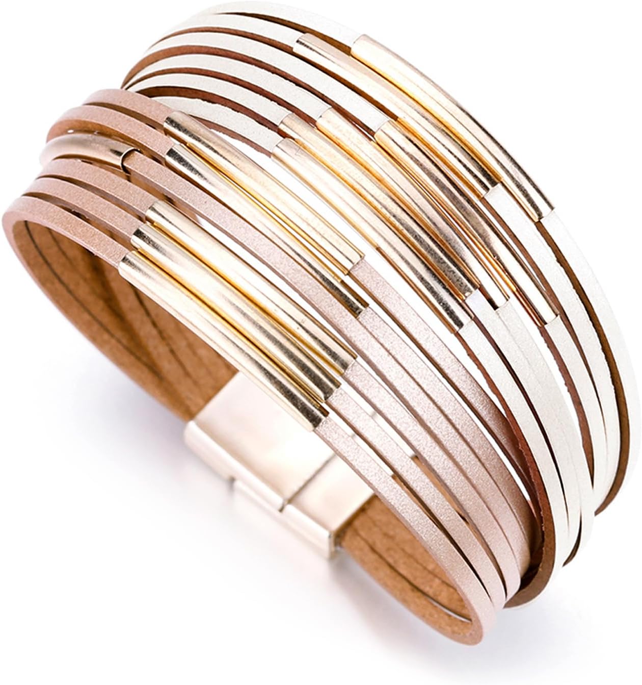 leather wrap bracelets in warm neutrals — boho western stacked style — view 1