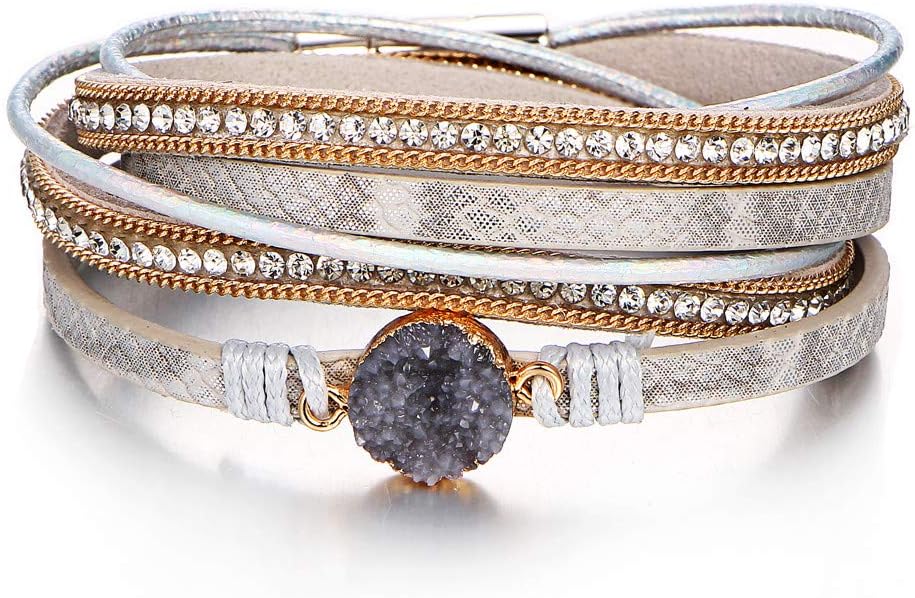 leather wrap bracelets in warm neutrals — boho western stacked style — view 2