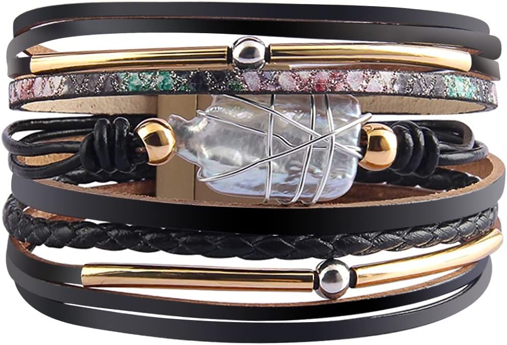 leather wrap bracelets in warm neutrals — boho western stacked style — view 6
