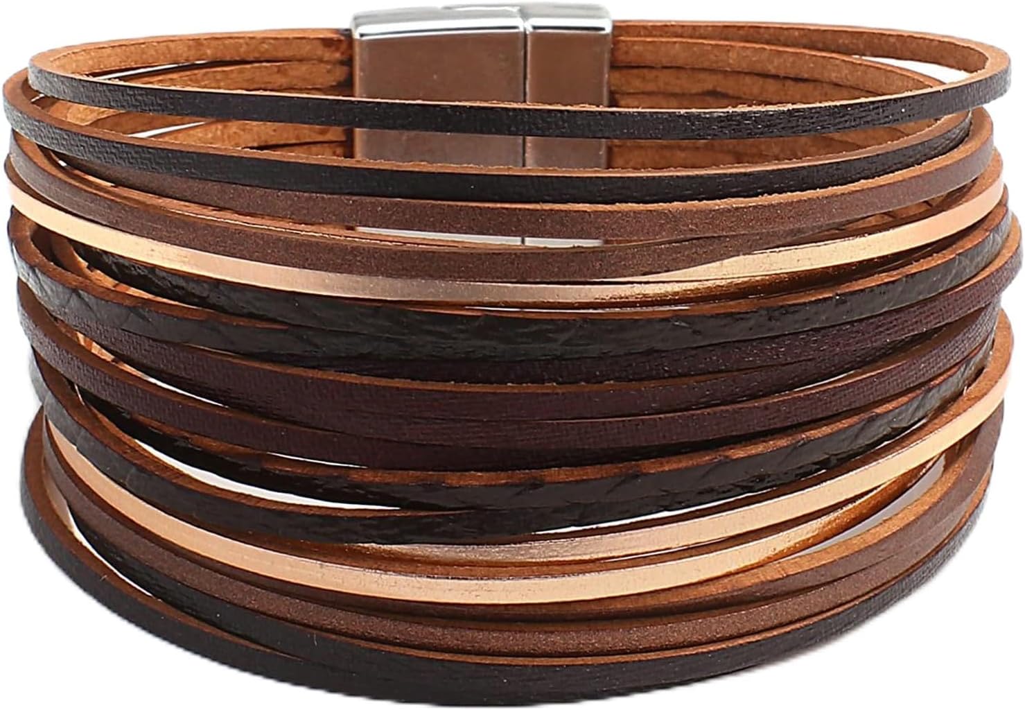 leather wrap bracelets in warm neutrals — boho western stacked style — front