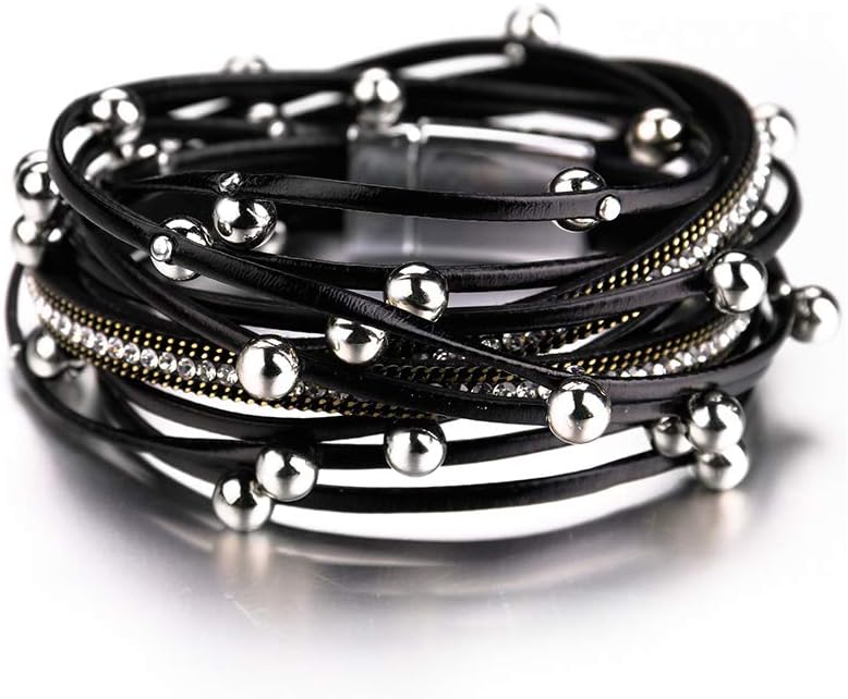 leather wrap bracelets in warm neutrals — boho western stacked style — back