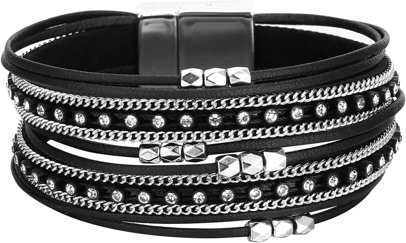 leather wrap bracelets in warm neutrals — boho western stacked style — detail