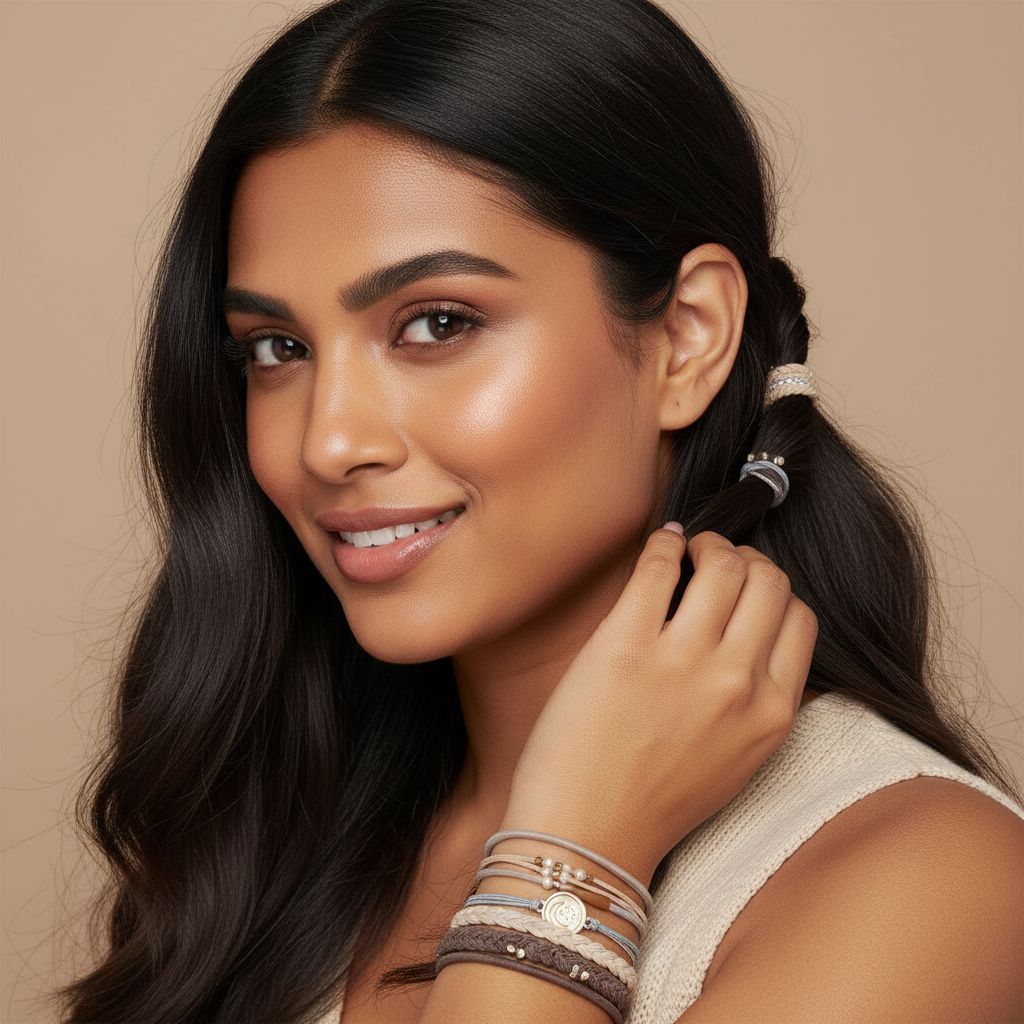Elastic hair tie bracelet in multi-color, versatile ponytail holder accessory — view 6