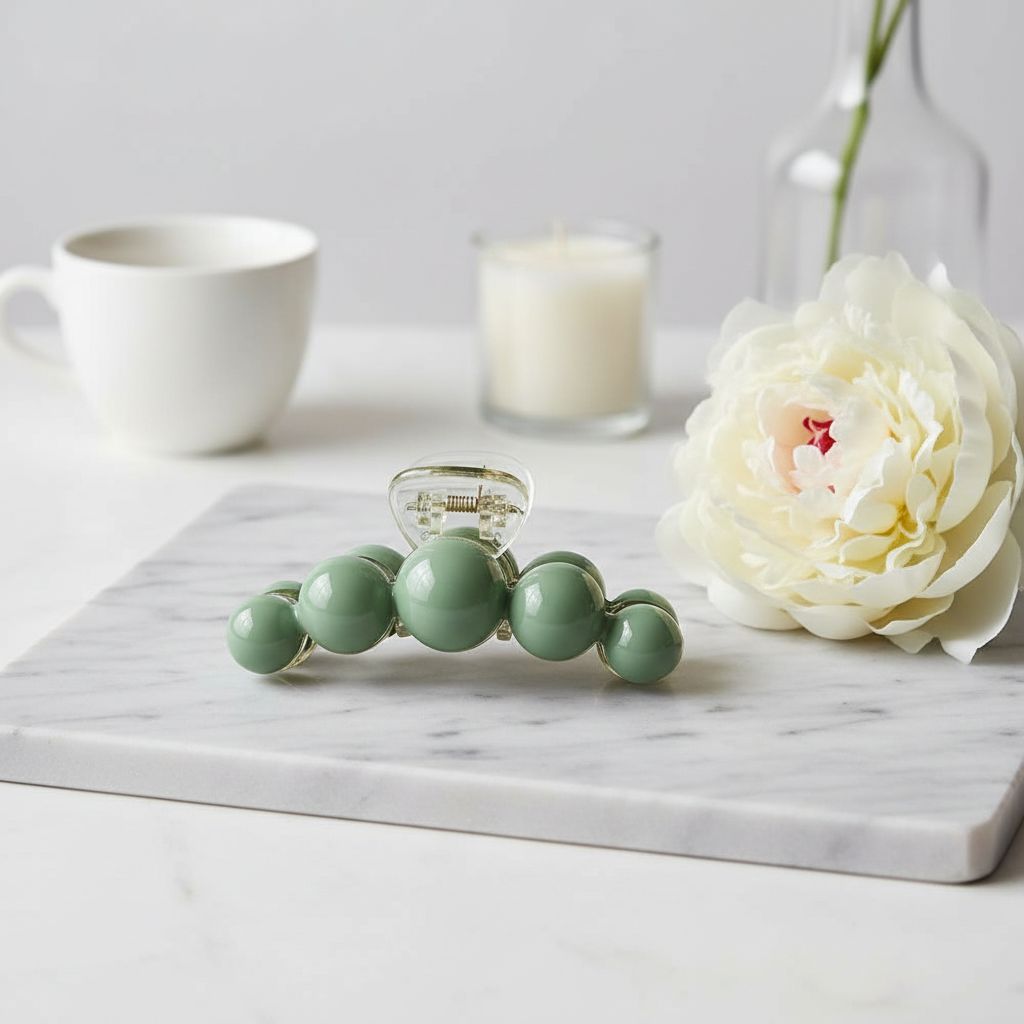 green pearl acrylic hair claw clip with strong hold for thick hair — view 5