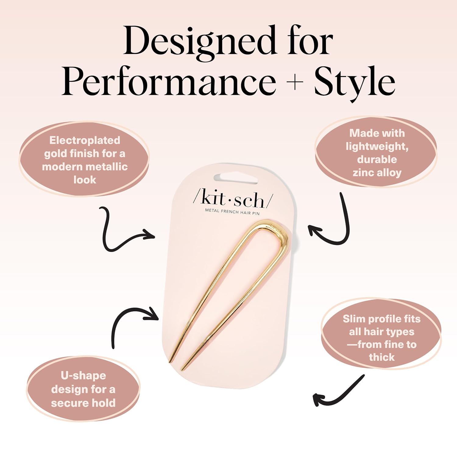gold metal hair pin for women — secure everyday hold — view 4