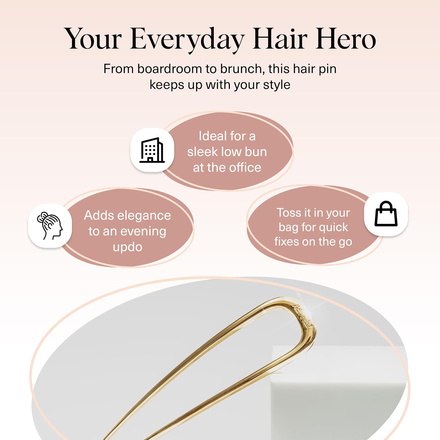 gold metal hair pin for women — secure everyday hold — view 3