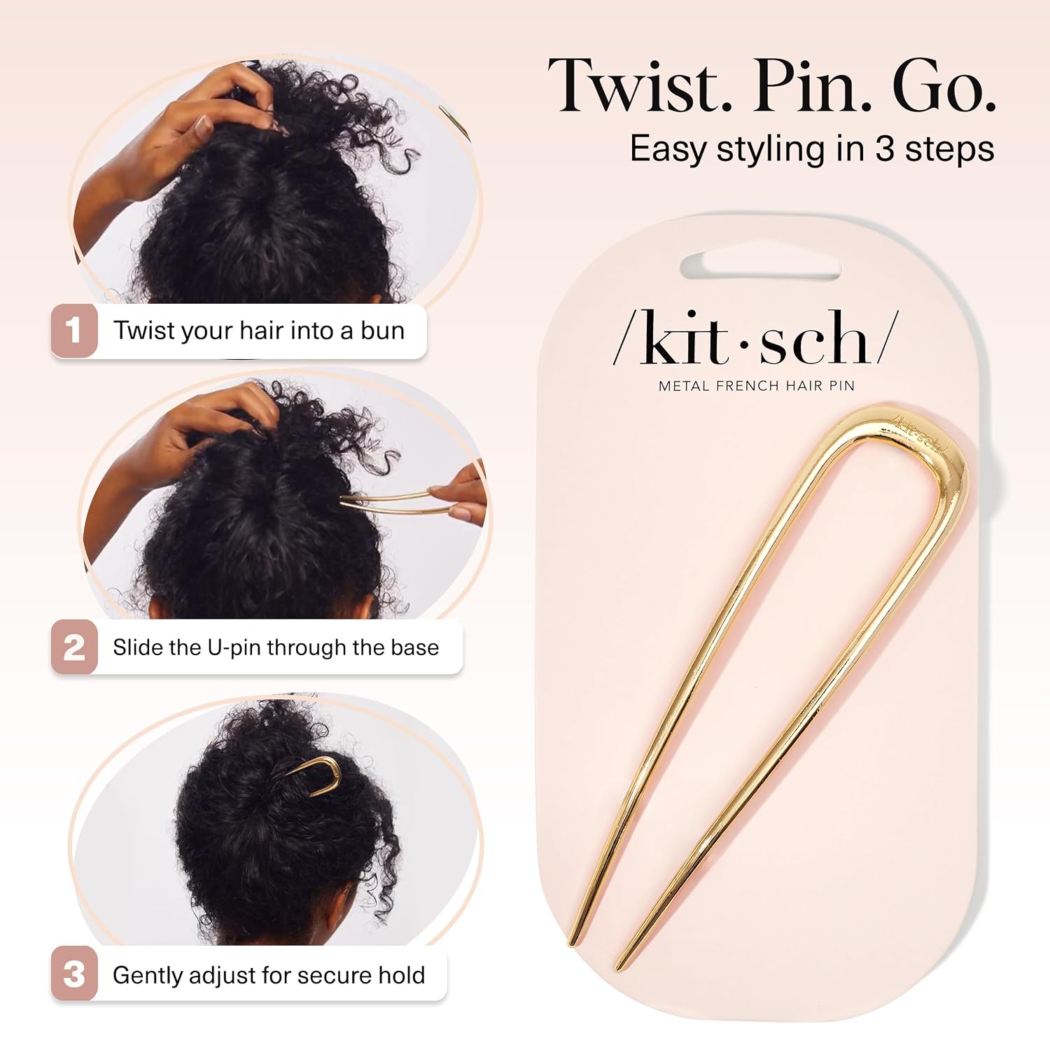 gold metal hair pin for women — secure everyday hold — front