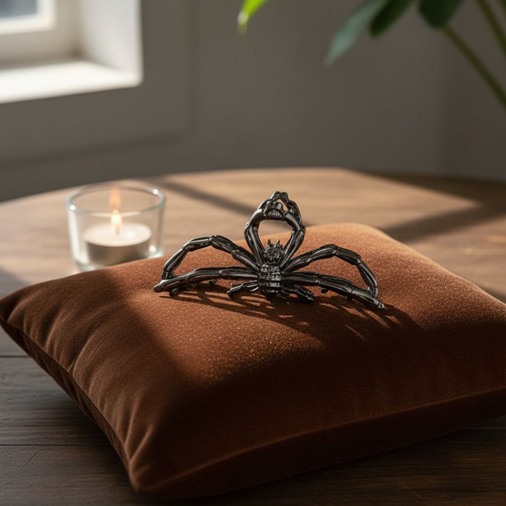 black metal hair claw clips with skeleton spider web design, edgy bold styling — view 7