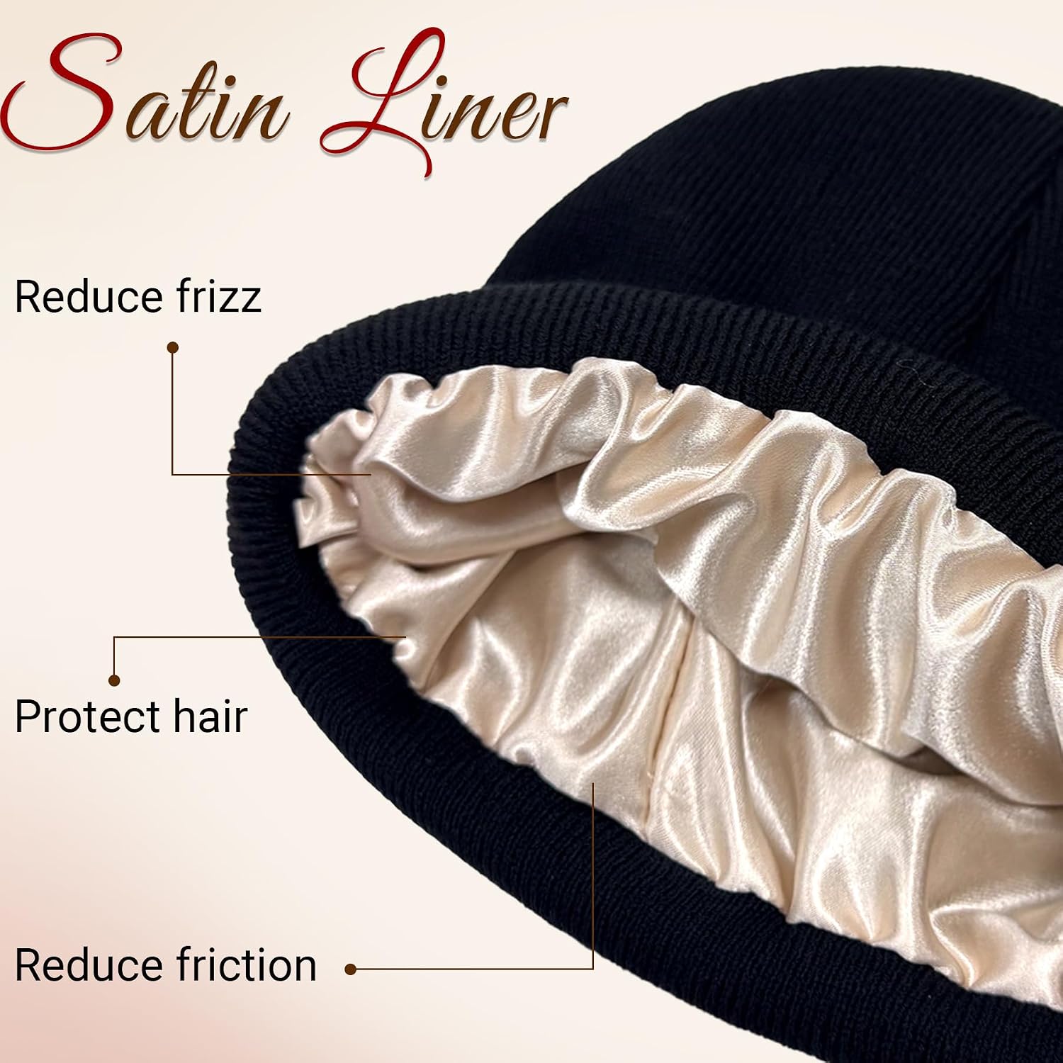 satin lined wool beanie for women in multi color, winter warm hat — view 3